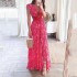 European and American women's clothing 2024 cross-border Amazon autumn new print deep V sexy exposed waist long pleated dress