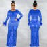 X5605 AliExpress Wish Fashion Nightclub Party Hot Diamond Women's Mesh Transparent Long Sleeve Long Dress Women's Dress