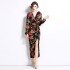 2024 French three-dimensional flower dress for women in autumn, long slit, slim fit, retro printed tea break skirt