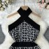 Cross border vintage knitted halter dress for women, sexy, slim fit, slimming, fashionable and high-end with herringbone pattern, hip hugging skirt