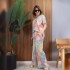 2024 New Fashionable Multi Color Printed Loose Short sleeved Top for European and American Foreign Trade Women's Clothing, Casual Wide Leg Pants Two Piece Set