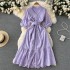 Gentle style hollow V-neck bubble sleeve dress for summer 2022, new fashionable temperament, waist cinched fairy long skirt