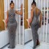 X5259 European and American Fashion eBay AliExpress Sexy Bareback Nightclub Party Dress Hot Diamond Perspective Long Dress for Women