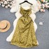 French high-end satin camisole dress for women's new design sense, drawstring tied high waist slimming polka dot dress