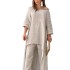 Spot European and American plus size women's clothing 2023 new fashion cotton and linen loose irregular long sleeved top two-piece set