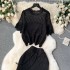 Korean style set 2024 new women's spring style hollow knitted sweater versatile long skirt two-piece skirt set trendy