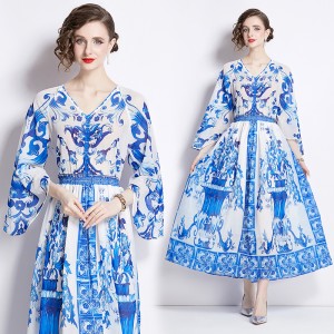 2024 V-neck printed chiffon print dress