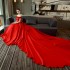 One shoulder red trailing wedding dress for women's satin wedding Korean version princess 2024 summer new bride wedding dress