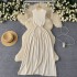 French style light luxury high-end sleeveless knitted dress for women in summer, solid color, slim waist design, including long skirt