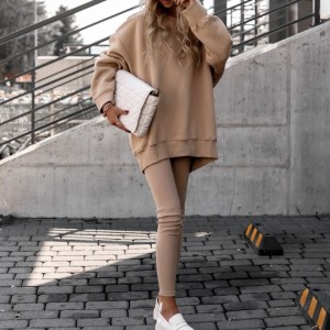 2024 Spring New Ins Amazon Trendy Women's Round Neck Irregular Tight Long Sleeve Hoodie Fashion Set