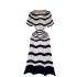 Light luxury and high-end striped knitted dress for women in summer, V-neck hollow thin cut, breathable and slim design, long skirt