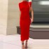 2024 autumn new European and American women's clothing style elegant high neck sleeveless slim fit solid color long one step dress