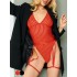 Amazon Lingerie Cross border Women's Striped Cross Back Transparent Mesh Splicing Body Shaping Sexy jumpsuit