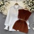 Korean style fashionable set for women's casual loose long sleeved shirt+waist cinched V-neck knitted vest two-piece set