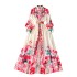 Palace retro French elegant dress, women's spring and autumn new style, high-end feeling, stand collar lantern long sleeved waist cinched printed skirt