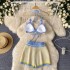 Beach vacation style pure desire spicy girl weaver knit suit summer suspender strapless top+high waist wide leg shorts