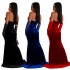 C6801 Cross border AliExpress Amazon Europe and America Fashion Women's Wear Solid Color Hanging Neck Split Sexy Long Dress