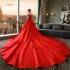 One shoulder red trailing wedding dress for women's satin wedding Korean version princess 2024 summer new bride wedding dress