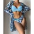 2023 European and American new three piece swimsuit multi-color printed cover up, sun protection suit triangle gathering foreign trade swimsuit for women