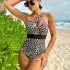 2024 new European and American trade one-piece swimsuit women's leopard print single shoulder fashionable and sexy bikini