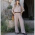 European and American foreign trade women's clothing 2024 summer new fashionable solid color long sleeved top belt suit casual pants two-piece set