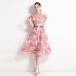 Real time shooting of autumn clothing new women's clothing with lapel and waist cinching for slimming, fashionable printed dress