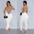 C6912 Cross border AliExpress Amazon European and American Fashion Women's Solid Color Mesh Hot Diamond Long Sleeve Pants jumpsuit