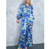 2024 New Fashion Printed Bubble Long sleeved Shirt with Strap Wide Leg Pants Set for European and American Foreign Trade Spot Women's Clothing