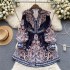 Palace style small dress for socialites, high-end formal dress, short stature, retro printed breasted temperament, women's dress