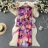 Sexy luxury tie dye dress for women in spring and summer, long sleeved with slit and waist strap design, slim fit dopamine skirt