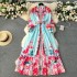 Palace retro French elegant dress, women's spring and autumn new style, high-end feeling, stand collar lantern long sleeved waist cinched printed skirt