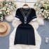 Xiaoxiangfeng temperament dress 2024 new design sense contrasting short sleeved buckle V-neck slim fit knitted skirt