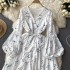 2023 Spring New Small Fresh Sweet V-neck Slimming Chiffon Dress Women's French Printed Fairy Long Dress