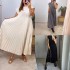 2024 autumn dress new cross-border European and American women's clothing elegant and fashionable round neck sleeveless pleated long dress