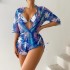 2023 New European and American Amazon Cross border Three piece Bikini Beach Sunscreen Printed Hoodie Swimsuit Women