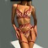 Four piece set of European and American sexy lingerie with heart embroidery and mesh, Lingerie sexy bra factory direct sales