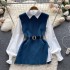 Light luxury socialite set women's loose long sleeved white shirt top+split knit vest vest vest two-piece set 0.4kg