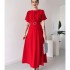 European and American Foreign Trade Spot Women's Skirts 2024 Spring/Summer New Collection Solid Color Fashion Chest Fold Strap Dress Long Skirt