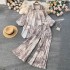 European and American fashion personalized printed suit women's lazy irregular lantern sleeve shirt+pleated wide leg pants two-piece set