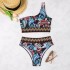 2024 Cross border New Split Swimsuit Shoulder Strap with High Waist Retro Printed European and American Foreign Trade Swimsuit Amazon