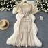 Korean sweet retro hollow hook flower round neck short sleeved slimming knitted dress women's base suspender skirt two-piece set