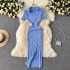 European and American Ins Heart Machine Split Knee Over Skirt Sexy Show Waist and Hip Stretch Knitted Dress 2022 New Summer Dress