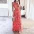 European and American women's clothing 2024 cross-border Amazon autumn new print deep V sexy exposed waist long pleated dress