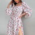 2024 Autumn Independent Station New European and American Women's Cross border Elegance Printed Lantern Sleeve Split Dress for Women