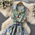 Spring and summer new palace style sleeveless lapel, waist cinching, slimming and stylish European and American printed mid length dress, trendy