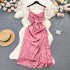 French high-end satin camisole dress for women's new design sense, drawstring tied high waist slimming polka dot dress