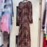 Vietnamese loose leopard print lazy retro long sleeved lace up heavy collar diamond studded dress A3 # 8968