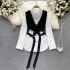 Two piece set with a high-end feel for women in autumn, fashionable and western-style. Short layered vest top, white long sleeved shirt