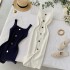 Knitted dress 2020 new summer style square neck slim fit and slimming button up sleeveless vest with slit bottom skirt