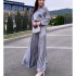 European and American foreign trade spot women's clothing 2024 new soft satin fashion temperament long sleeved shirt high waisted skirt two-piece set